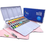 Artist Watercolor Paint Set by ArtWhale - 48 Colors in Half-pans+Waterbrush - Tin Box - Professional Watercolor Set For Beginners, Artists, Students, Hobby Painters