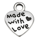 100 Pcs Love Heart Charm Made with Love Letter Carving Pendant Jewelry Making Accessories