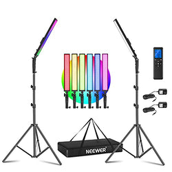 Neewer 2-Pack RGB LED Light Stick Kit, 21W Dimmable 3200K~5600K Bi-Color Handheld Light with 2.4G Remote/360° Full Color/CRI 95+/10 Scenes/Stand/Bag for YouTube and Studio Photography