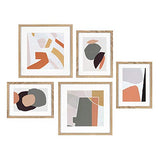 Kate and Laurel Mid-Century Modern Art Set, Set of 5, Natural, Bold Transitional Art Framed Under Glass