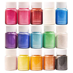 SEISSO Mica Powder 15 Color, Natural Mica Pigment for Epoxy Resin Dye, Color Pigment for Hand Soap Making, Slime, Bath Bomb, Bright Nail Art, Lip Gloss, Resin Project, Acrylic Paint Craft(10g Each)