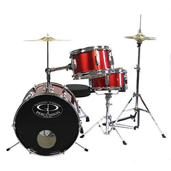 GP Percussion GP50RD Complete Junior Drum Set (Red, 3-Piece Set)