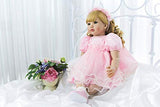 Zero Pam Reborn Toddler 24" Real Life Reborn Baby Dolls Silicone Bebe Vinyl Weighted Reborn Baby Girl with Blonde Hair&Pink Princess Skirt(Passed EN71)