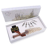 Luxury Feather Quill Pen 8pc Complete Set. Exquisite Handmade Feather Pen, Bottle of Ink, 6 Stainless Steel Nibs in Fancy Gift Box. Includes Helpful Manual