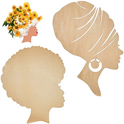 2 Pieces African Girl Wooden Cutouts DIY Wooden Template Mother and Child Wreath DIY Template Head Wooden Silhouette for DIY Mother's Day Present Crafts Wreath Door Sign Wall