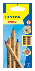 LYRA Ferby Unlacquered Triangular Colored Pencils, 6.25 Millimeter Lead Cores, Set of 6 Pencils,