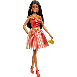 Barbie Holiday Doll, Red and Gold Dress, Brunette