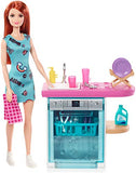 Barbie Indoor Furniture Playset, Kitchen Dishwasher with Working Door and Pull-Out Tray, Plus Dishes and Washing Accessories