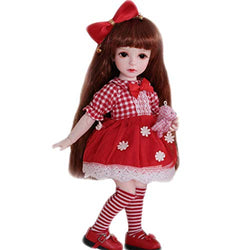 YNSW BJD Doll, Big Red Plaid Dress Doll 1/6 12 Inch 30 cm Fashion Doll Birthday Valentines Day Wedding Gift
