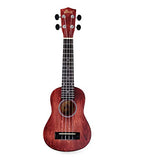 Soprano Vintage Hawaiian Ukulele WINZZ 21-inch with Bag, Tuner, Strap, Extra Strings, Fingerboard Sticker, Red