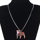 BONSNY Love Heart Enamel Zinc Alloy Metal Pit Bull Buster Dog Necklace Dog Animal Jewelry pendant