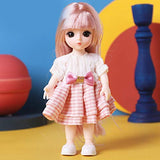 Angelhood 1/6 Mini BJD Doll, 17cm Ball Jointed Dolls with Clothes Dress Up Wig and Movable Joint, Toy Gift for Girls