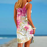 Sundresses for Women Casual Beach, Wedding Mother's Day Tanks Sundress Ladie's Plus Size Simple Print Ruched Cocktail Polyester Softest Comfy Cocktail Womans Pink