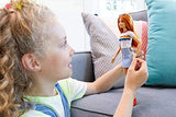 Barbie Fashionistas Doll with Long Red Hair Wearing Rainbow Graphic T-Shirt, Denim Skirt and Accessories, for 3 to 8 Year Olds