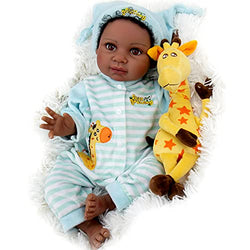 Milidool Black Reborn Baby Doll 22 Inch Lifelike African American Newborn Boy Dolls with Giraffe Gift Set