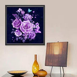 DIY 5D Diamond Painting by Number Kits, Purple Flower Full Drill Rhinestone Embroidery Cross Stitch Pictures Arts Craft for Home Wall Decor, 11.8 x 11.8 inch