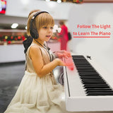 Finger Dance Folding Piano 88 key keyboard Digital Piano with MIDI Portable 88 Key Full Size Upgrade Wood Grain Semi-Weighted Keyboard Piano with Lighted Keys for Beginners - White Lighted Keys