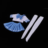 Fityle Lovely College Style School Uniform Suit Blue Pleated Skirt Tops Stocking for 1/3 BJD Fashion Girl Dolls Dress-up Accessories