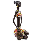 Statue African Figurine Sculpture Colorful Dress Sitting Lady Figurine Vase Statue Decor Collectible Art Piece 15 .5 " Inches Tall - Flower Dress Tropical -Body Sculptures Decorative Black Figurines