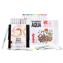 Sketchmarker Bundle set 12 Aqua Candy set and 12 Alcohol marker Skin colors set
