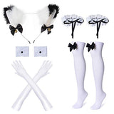 Anime French Maid Apron Lolita Fancy Dress Cosplay Costume Furry Cat Ear Gloves Socks Set(S) Black-White