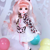 YNSW BJD Doll, Pink Leopard Print Dress with Hairpin Decoration 1/6 30Cm Lifelike DIY Handmade Dolls 28 Jointed SD Doll Toy Gift for Child