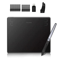 HUION HS64 Graphics Drawing Tablet Android Support Pen Tablet, 6x4 Inch Digital Graphics Tablet with Battery-free Stylus 8192 Pressure Sensitivity 4 Press Keys for Beginner, 18 Pen Nibs Glove Included
