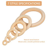 WOWOSS 70 Pcs Unfinished Solid Wooden Rings Natural Wood Teething Rings for Craft, Ring Pendant, DIY Connectors, Jewelry Making, 7 Sizes