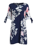 YOINS Summer Dresses for Women Floral Print Half Sleeves T Shirts Solid Crew Neck Tunics Self-tie Blouses Mini Dresses Floral -Navy 02 S