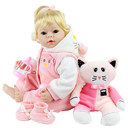 Aori Realistic Reborn Baby Doll 22 Inch Lifelike Weighted Reborn Baby Girl Doll with Pink Kitty Clothes and Accessories
