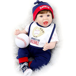 Aori Realistic Baby Doll Lifelike Reborn Baby Boy Doll 22 Inch with Baseball Toy and Accessories Best Birthday Gift for Children Age 3