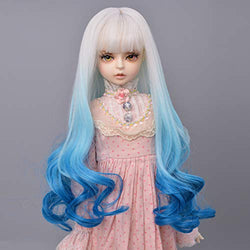 MUZI WIG 1/3 bjd Doll Wig Heat Resistant Fiber Long Wave Curly Blue White Color Doll Hair SD BJD Doll Wig