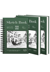 SuFly Sketch Book, 5.5 X 8.5 inches (68lb/100gsm), 100 Sheets Each, Spiral Bound Sketch Pad, Acid Free Sketchbook Painting Writing Paper for Artist and Beginners (3 Pack)