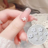 3D Mix-sized Acrylic White Flowers Nail Charms Polar Butterfly Bear Spring Blossom Flower Nail Charms with Starry AB Crystals Rhinestones Pearls Mix Gold Butterfly for Nail Art DIY Crafting Designs