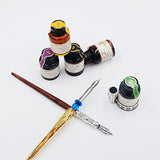 GC QUILL Calligraphy Pen Set-5 Bottle Ink-100% Hand Craft-Wood Pen Stem- Glass Pen Stem-Dip Pen with 7 Nibs&1 Pen Holder