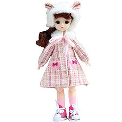 30 cm 3D Eye BJD Doll Princess Set , Lovely 1/6 Dolls 12 Inch ,21 Movable Ball Jointed Doll Toys with Full Set Clothes Shoes Hat,Best Gift for Girls ,Navy Uniform Dress Doll Suit (Winter Pink Dress)