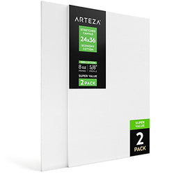 Arteza 24x36” Stretched White Blank Canvas, Bulk Pack of 2, Primed, 100% Cotton for Painting,