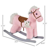 Qaba Kids Plush Ride-On Rocking Horse with Bear Toy, Children Chair with Soft Plush Toy & Fun Realistic Sounds, Pink