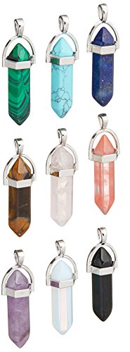 9 Piece Crystal Hexagonal Healing Point Pendant Chakra Cut Gemstone Pendant