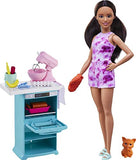 Barbie Doll & Kitchen Playset Doll (~10.5 in Brunette, Petite), Oven, Spinning Mixer, Pet Kitten & Baking Accessories, Gift for 3 to 7 Year Olds