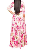 JTNFairy Womens Casual Floral Print Long Maxi Dress Plus Size Plain Party Outfits Pink