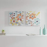 Intelligent Design, Sweet Florals 2 Piece Set Wall Art - Hand Embellished Canvas, Modern Contemporary Design Global Inspired Flower Abstract Painting Living Room Accent Décor, Orange Multi, 20 x 20