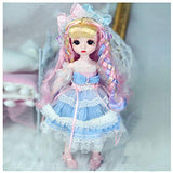 12 inch BJD Dolls, 1/6 SD Dolls, with Long Colorful Hair, Blue Lolita Skirt Full Set, 28 Ball Jointed Doll DIY Toys, for Girl as Gift.
