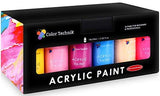 Acrylic Paint Set by Color Technik, Artist Quality, New Colors, 18x59ml (2-Ounce) Bottles, Best Colors for Painting Canvas, Wood, Clay, Fabric, Nail Art & Ceramic, Rich Pigments, Heavy Body, Gift Box