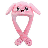 Bunny Hat Ear Moving Jumping Hat Kawaii Rabbit Plush Hat Cap for Women Girls, Cosplay Christmas Party Holiday Hat (Pink)