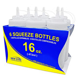 New Star Foodservice 26177 Squeeze Bottles, Plastic, Wide Mouth with Caps, 16 oz, Clear, Pack of 6