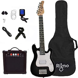 Kids 30 Inch Electric Guitar and Amp Complete Bundle Kit for Beginners-Starter Set Includes 6 String Guitar, 20W Amplifier with Distortion, 2 Picks, Shoulder Strap, Tuner, Bag Case - Black