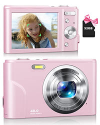 Digital Camera, Zostuic Autofocus Kids Camera with 32 GB Card FHD 1080P 48MP Vlogging Camera with 16X Zoom, Compact Portable Mini Cameras for 4-15 Year Old Kids Children Teens Student Girls Boys(Pink)