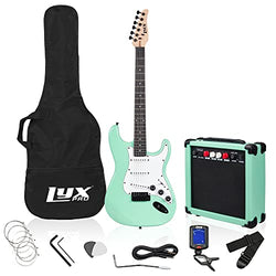 LyxPro 36 Inch Electric Guitar and Kit for Kids with 3/4 Size Beginner’s Guitar, Amp, Six Strings, Two Picks, Shoulder Strap, Digital Clip On Tuner, Guitar Cable and Soft Case Gig Bag -Green