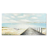 Coastal Canvas Art Path to The Sea Relaxing Seascape Handmade Boat Oil Painting Framed Picture Wall Decoration for Home 40x20 inch